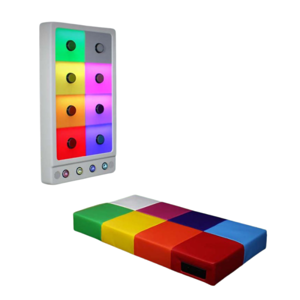 Active Colour Panel and Floor Pad- a multisensory wall panel with lights, colours, sounds, and a wireless interactive floor pad.
